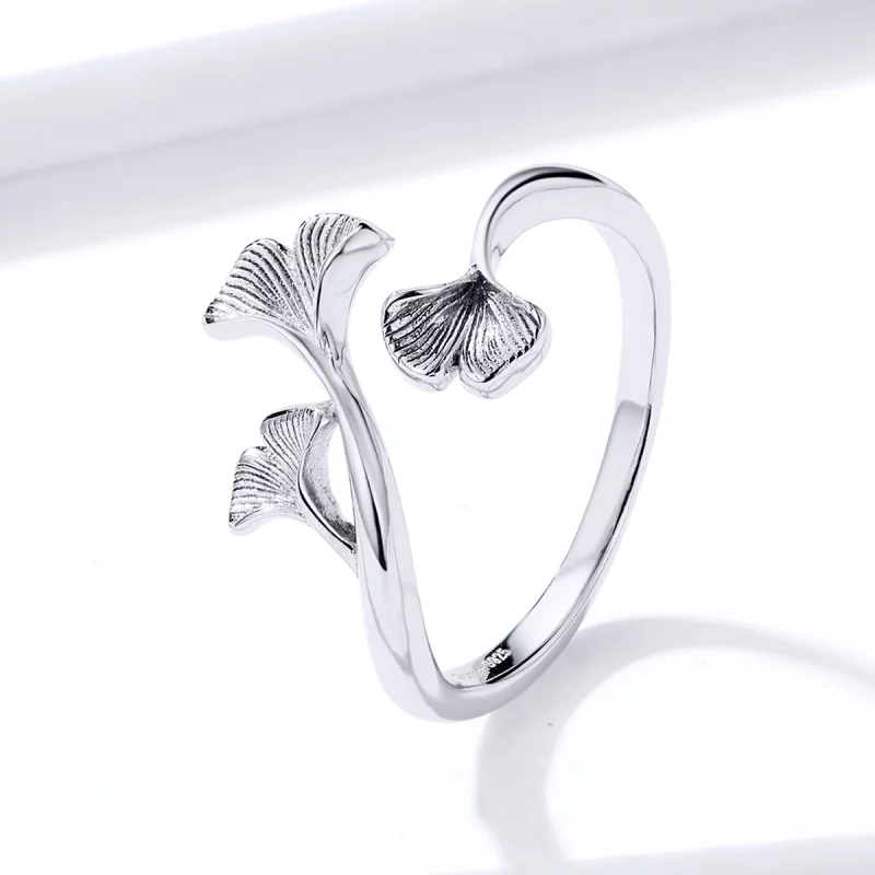 (image pour) Bague Ouverte Style PANDORA Feuille de Ginkgo - BSR097 - Afficher 2