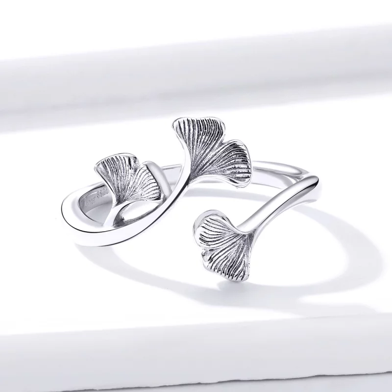 (image pour) Bague Ouverte Style PANDORA Feuille de Ginkgo - BSR097 - Afficher 3