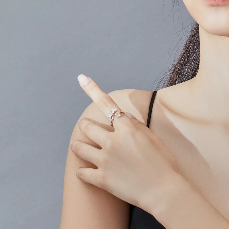 (image pour) Bague Ouverte Style PANDORA Feuille de Ginkgo - BSR097 - Afficher 5
