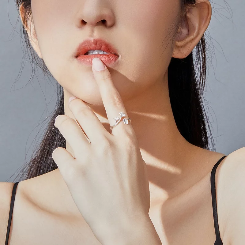 (image pour) Bague Ouverte Style PANDORA Feuille de Ginkgo - BSR097 - Afficher 6