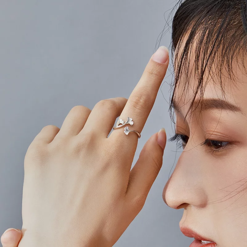 (image pour) Bague Ouverte Style PANDORA Feuille de Ginkgo - BSR097 - Afficher 7