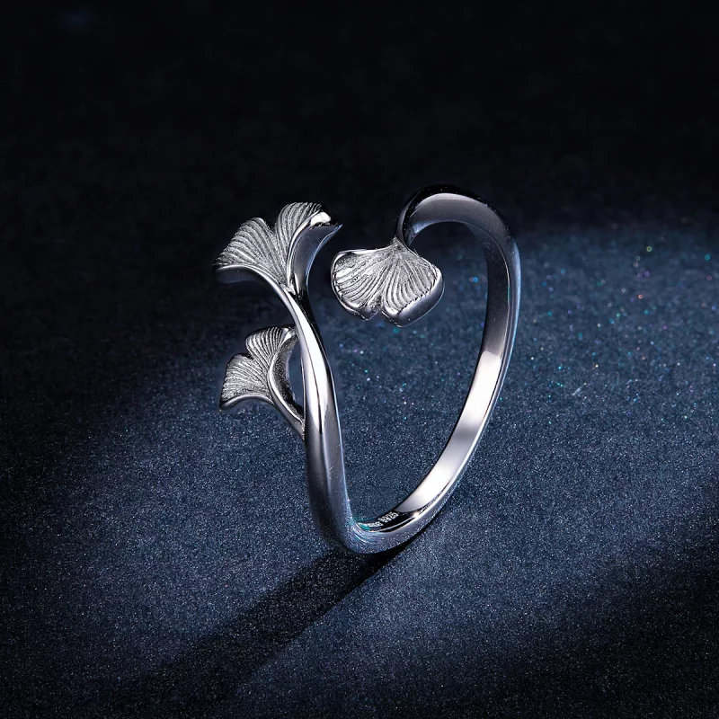 (image pour) Bague Ouverte Style PANDORA Feuille de Ginkgo - BSR097 - Afficher 8