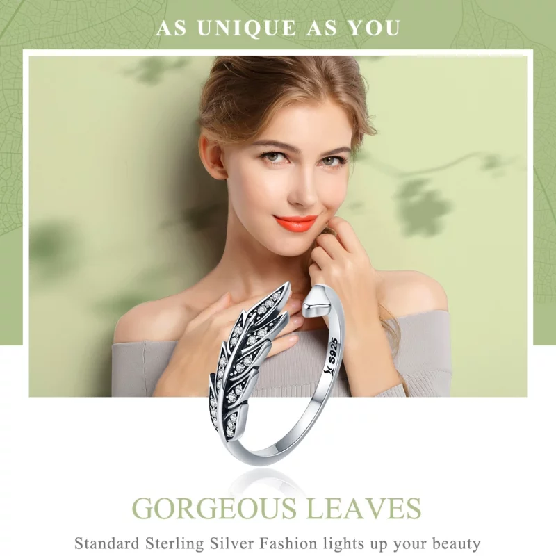 (image pour) Bague Ouverte Style PANDORA Feuilles magnifiques - SCR313 - Afficher 2