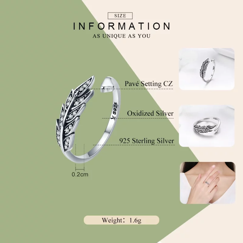 (image pour) Bague Ouverte Style PANDORA Feuilles magnifiques - SCR313 - Afficher 4