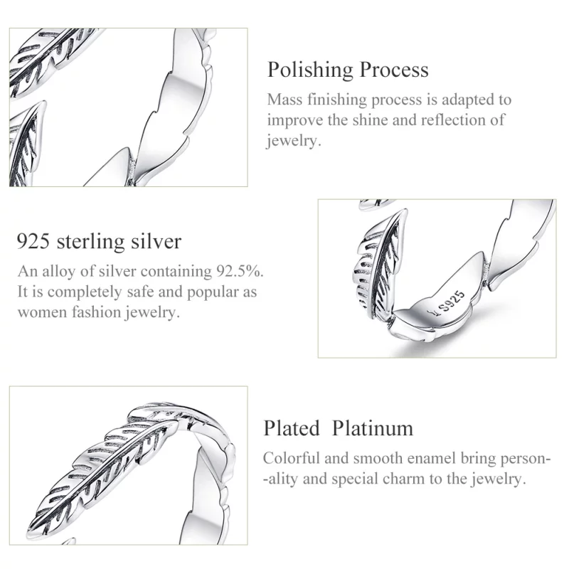 (image pour) Bague Ouverte Style PANDORA La plume - SCR517 - Afficher 4