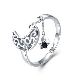 Bague Ouverte Style PANDORA Lune au clair des étoiles - SCR479 (image pour) Bague Ouverte Style PANDORA Lune au clair des étoiles - SCR479