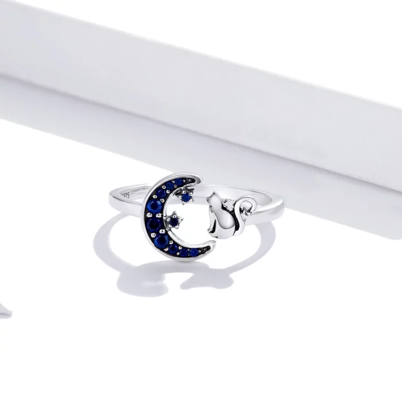 (image pour) Bague Ouverte Style PANDORA Lune & Chat - SCR677 - Afficher 2