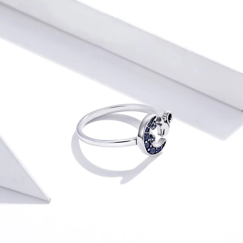 (image pour) Bague Ouverte Style PANDORA Lune & Chat - SCR677 - Afficher 3