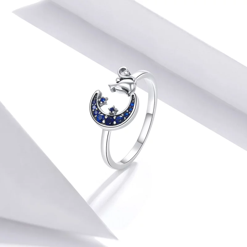 (image pour) Bague Ouverte Style PANDORA Lune & Chat - SCR677 - Afficher 4