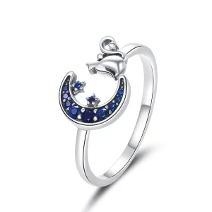 Bague Ouverte Style PANDORA Lune & Chat - SCR677 (image pour) Bague Ouverte Style PANDORA Lune & Chat - SCR677