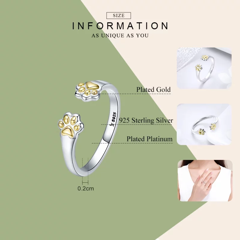(image pour) Bague Ouverte Style PANDORA Patte de chat - SCR430 - Afficher 3