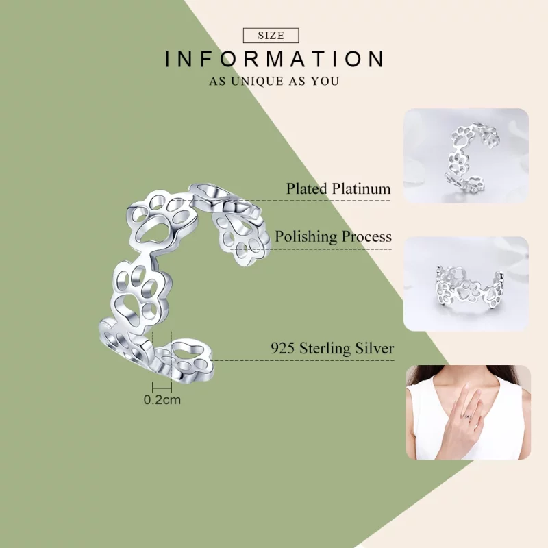 (image pour) Bague Ouverte Style PANDORA Sentier des pattes - SCR424 - Afficher 3