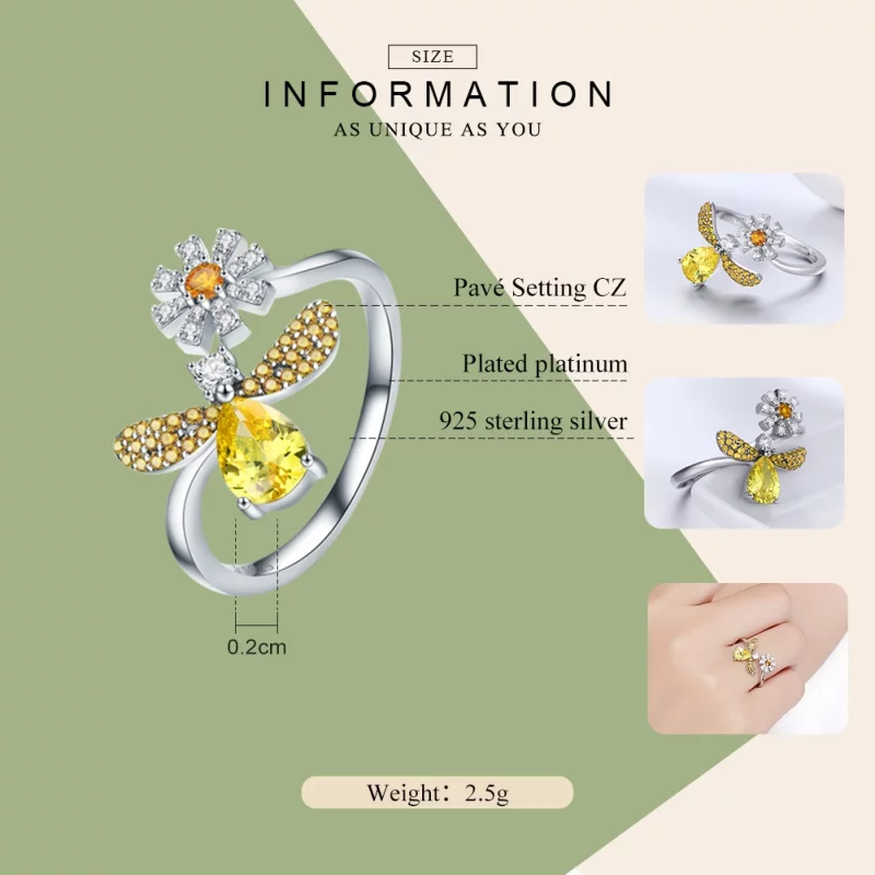 (image pour) Bague Ouverte Style PANDORA Souhait d'abeille - SCR348 - Afficher 3
