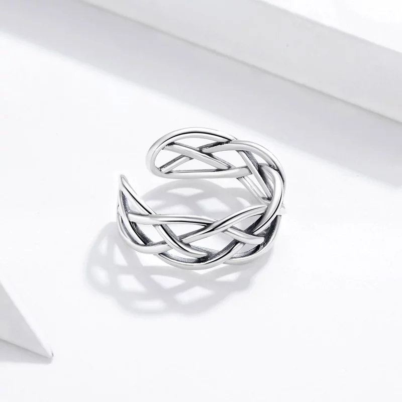 (image pour) Bague Ouverte Style PANDORA Texture tissé - SCR675 - Afficher 2