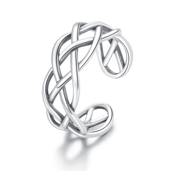 (image pour) Bague Ouverte Style PANDORA Texture tissé - SCR675