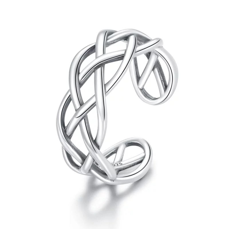 (image pour) Bague Ouverte Style PANDORA Texture tissé - SCR675