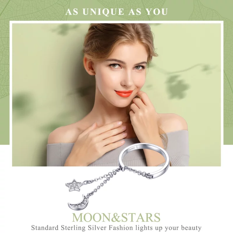 (image pour) Bague Ouverte Style PANDORA Étoile & Lune - SCR407 - Afficher 2