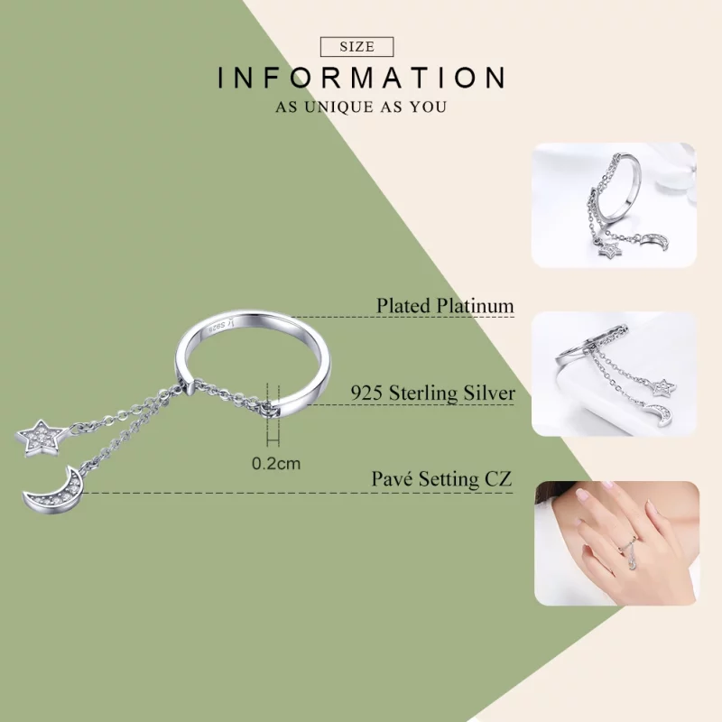 (image pour) Bague Ouverte Style PANDORA Étoile & Lune - SCR407 - Afficher 3