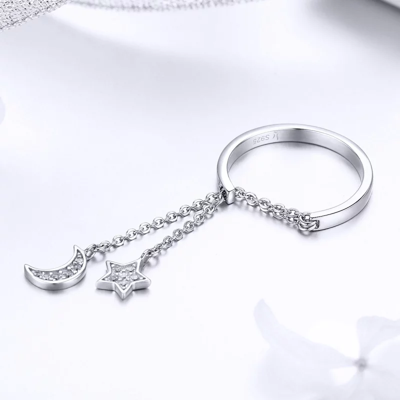 (image pour) Bague Ouverte Style PANDORA Étoile & Lune - SCR407 - Afficher 4