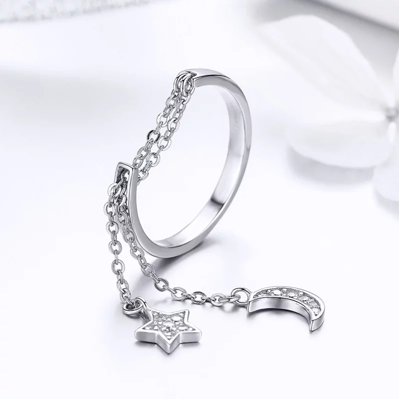 (image pour) Bague Ouverte Style PANDORA Étoile & Lune - SCR407 - Afficher 5