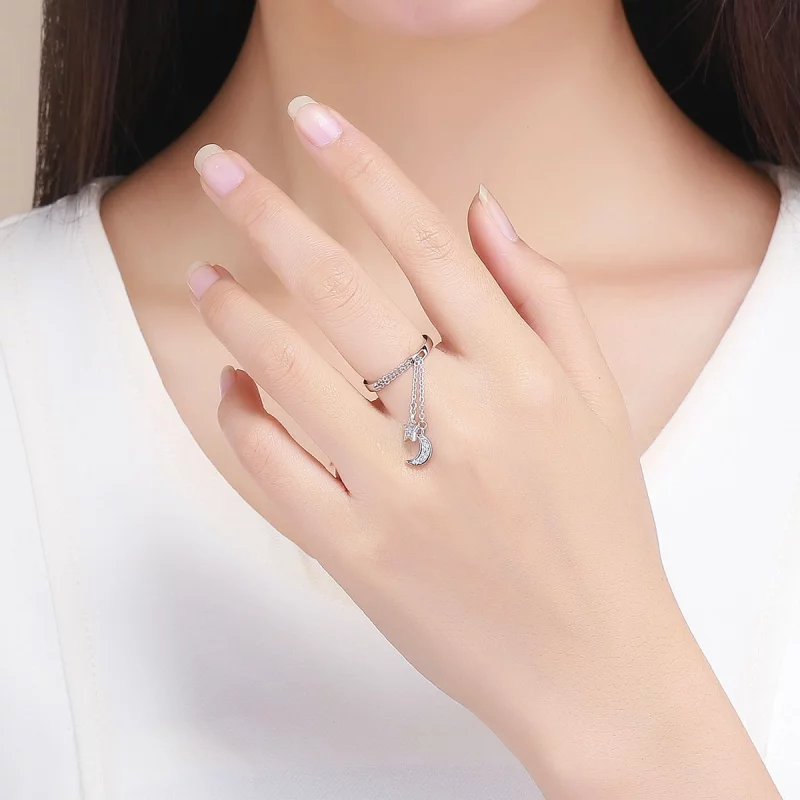 (image pour) Bague Ouverte Style PANDORA Étoile & Lune - SCR407 - Afficher 7