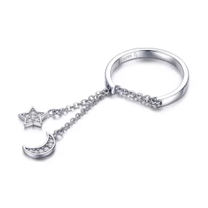 Bague Ouverte Style PANDORA Étoile & Lune - SCR407 (image pour) Bague Ouverte Style PANDORA Étoile & Lune - SCR407