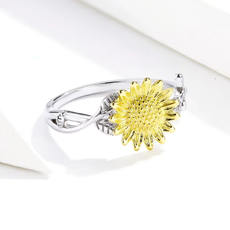 (image pour) Bague Ouverte Style PANDORA Tournesols dorés Bicolore - SCR596 - Afficher 2