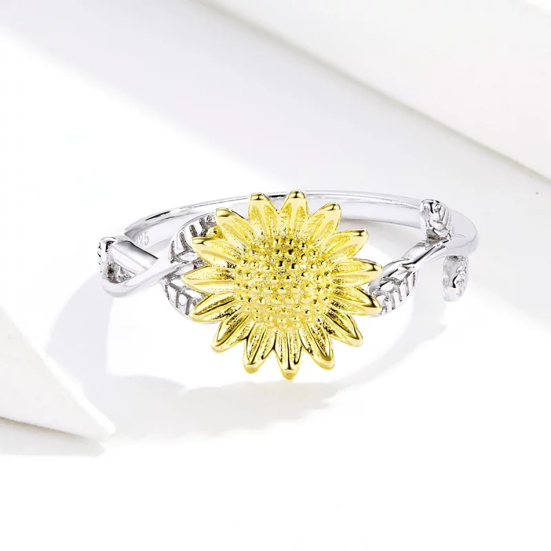 (image pour) Bague Ouverte Style PANDORA Tournesols dorés Bicolore - SCR596 - Afficher 3