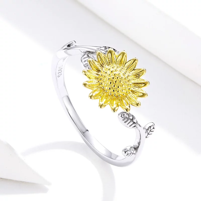 (image pour) Bague Ouverte Style PANDORA Tournesols dorés Bicolore - SCR596 - Afficher 4
