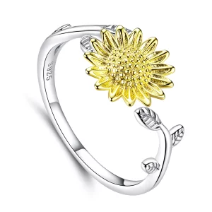 Bague Ouverte Style PANDORA Tournesols dorés Bicolore - SCR596 (image pour) Bague Ouverte Style PANDORA Tournesols dorés Bicolore - SCR596