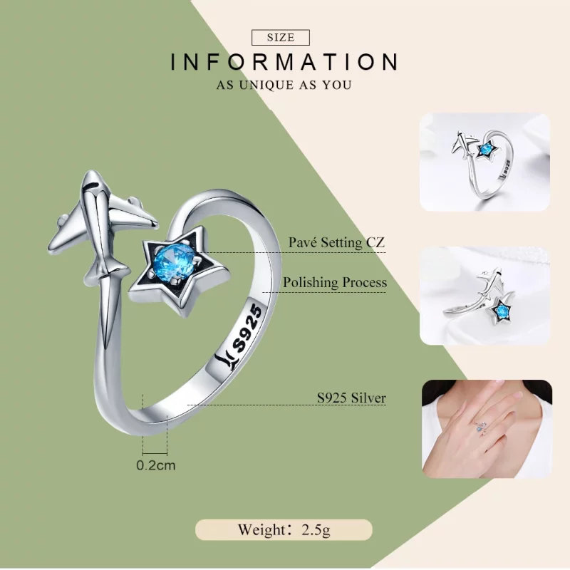 (image pour) Bague Ouverte Style PANDORA Tours d'étoiles - SCR322 - Afficher 7