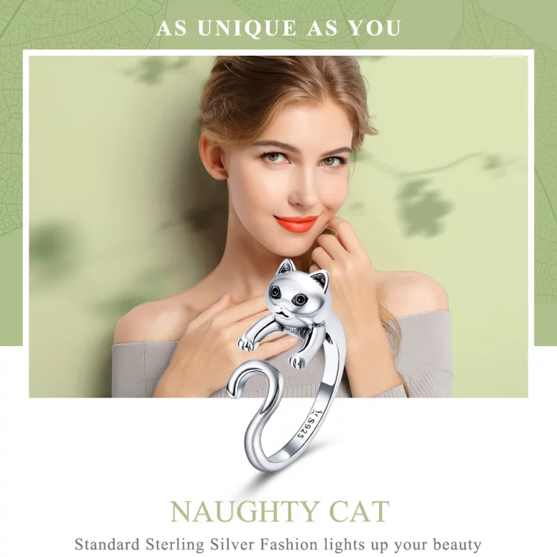 (image pour) Bague Ouverte Style PANDORA Vilain chat - SCR409 - Afficher 2