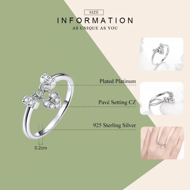 (image pour) Bague Style PANDORA Serrure de coeur - SCR466 - Afficher 3