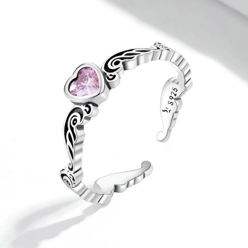 (image pour) Pandora Style Motif Rétro - Bague Ouverte en Forme de Cœur - SCR766 - Afficher 2