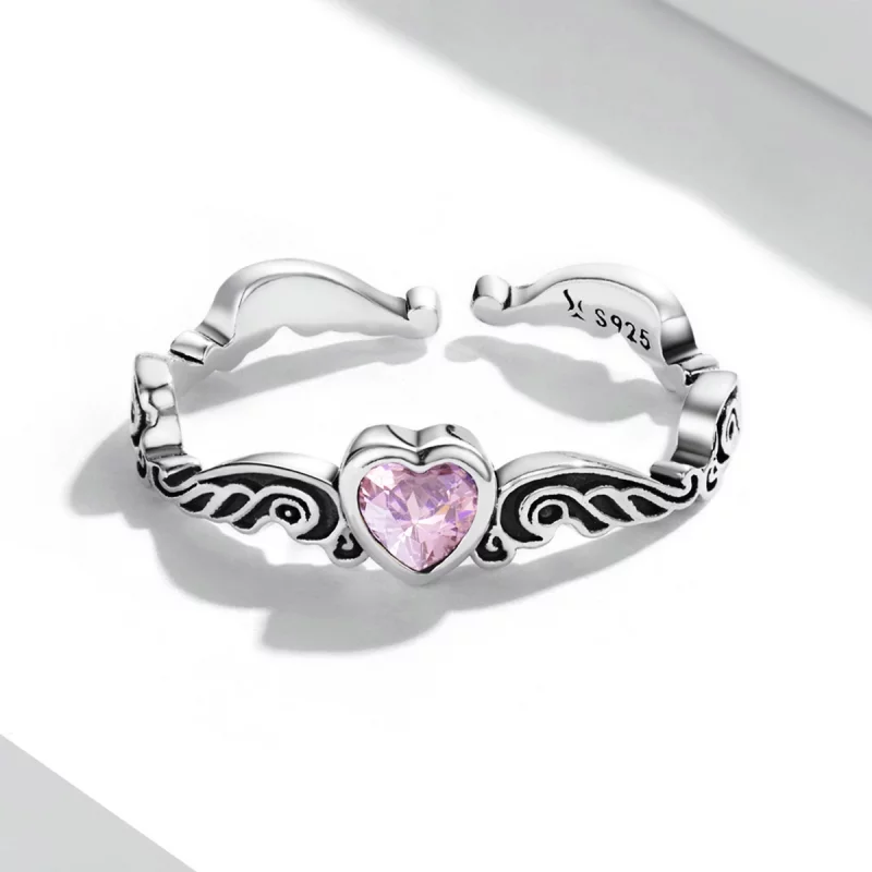 (image pour) Pandora Style Motif Rétro - Bague Ouverte en Forme de Cœur - SCR766 - Afficher 3