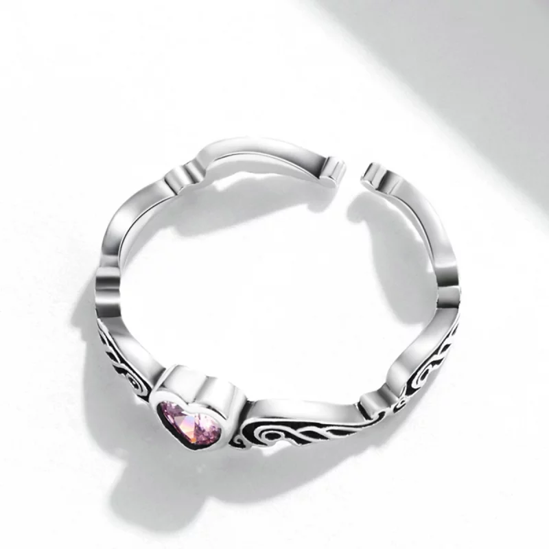 (image pour) Pandora Style Motif Rétro - Bague Ouverte en Forme de Cœur - SCR766 - Afficher 4