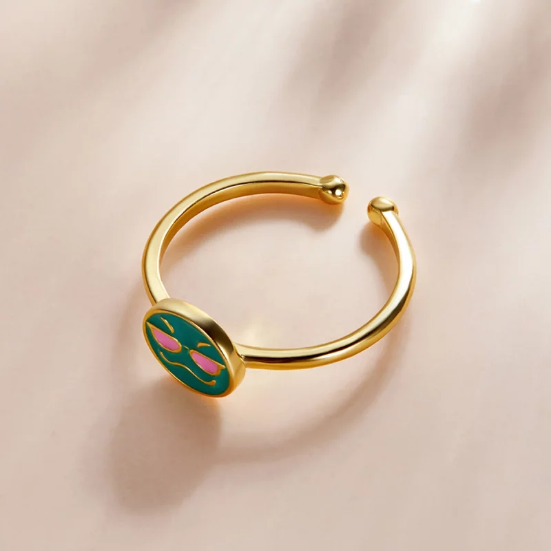 (image pour) Style Pandora Emoji - Bague Ouverte Cool - SCR737-A - Afficher 2