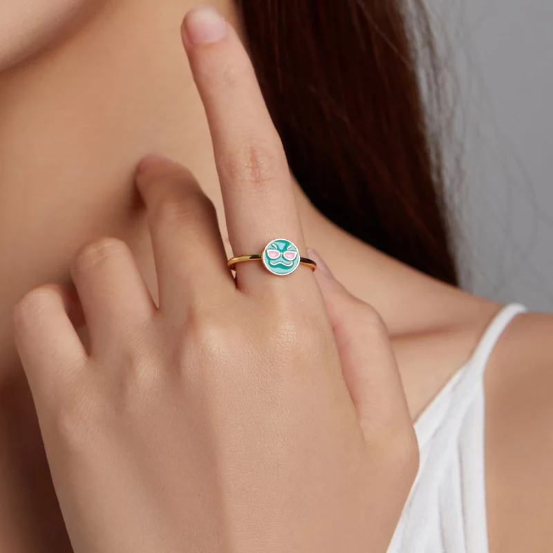 (image pour) Style Pandora Emoji - Bague Ouverte Cool - SCR737-A - Afficher 5
