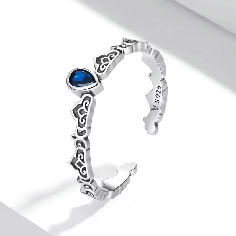 (image pour) Style Pandora Vintage Motif - Bague ouverte en pierre bleue en forme de goutte - - Afficher 2