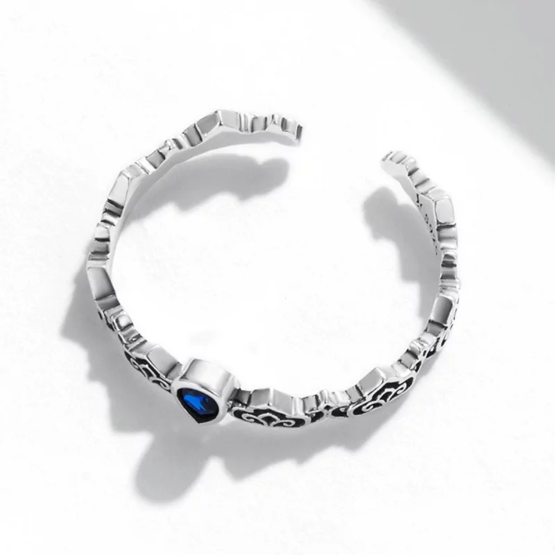 (image pour) Style Pandora Vintage Motif - Bague ouverte en pierre bleue en forme de goutte - - Afficher 4