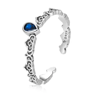(image pour) Style Pandora Vintage Motif - Bague ouverte en pierre bleue en forme de goutte - SCR767