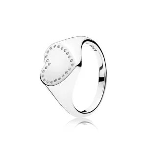 (image pour) PANDORA - Chevalière en cœur, cz incolore - 191042CZ