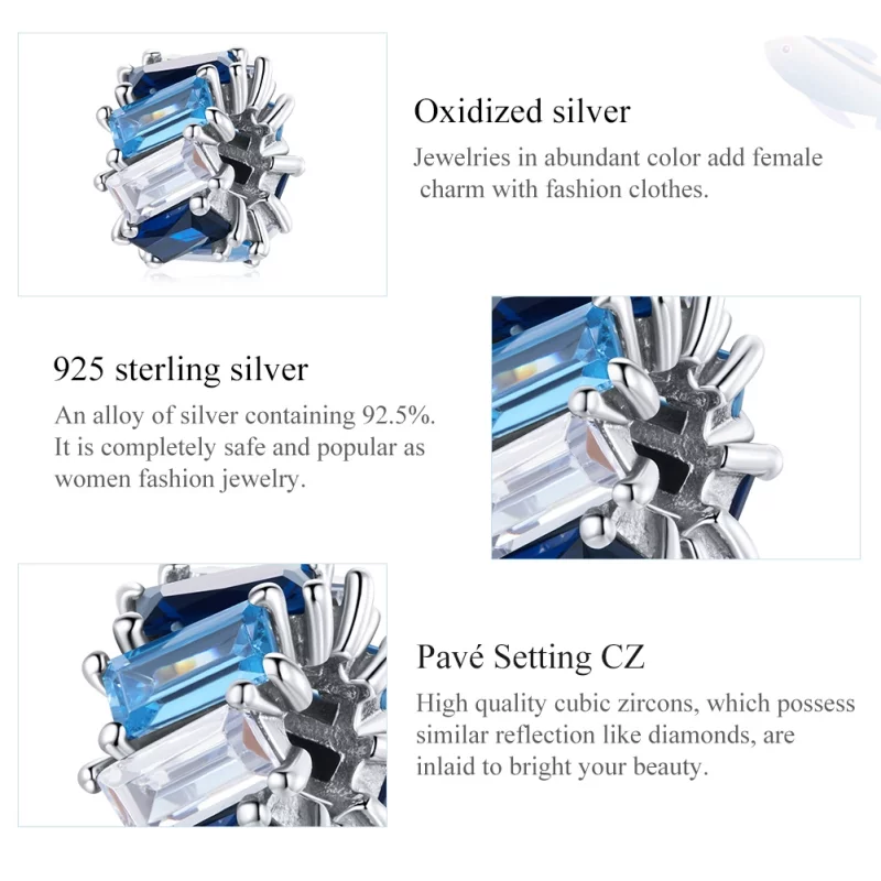 (image pour) Charm espaceur Style PANDORA Carré Bleu - SCC1806 - Afficher 7