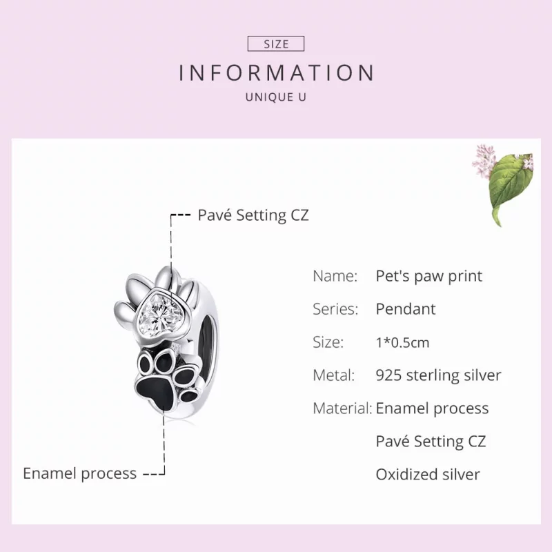 (image pour) Charm espaceur Style PANDORA Empreinte de patte en herbe - SCC1846 - Afficher 5