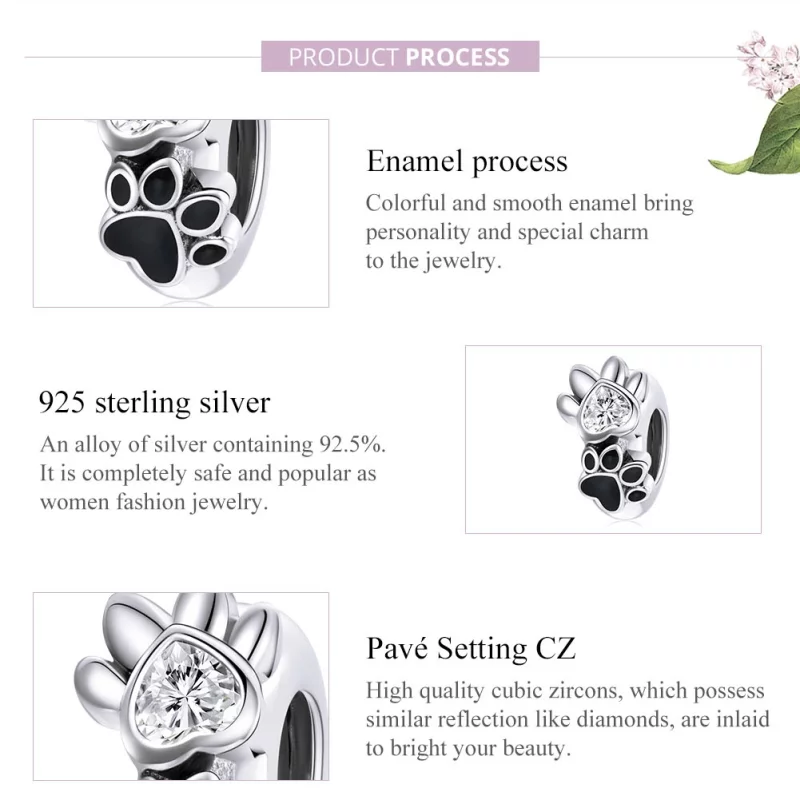 (image pour) Charm espaceur Style PANDORA Empreinte de patte en herbe - SCC1846 - Afficher 6