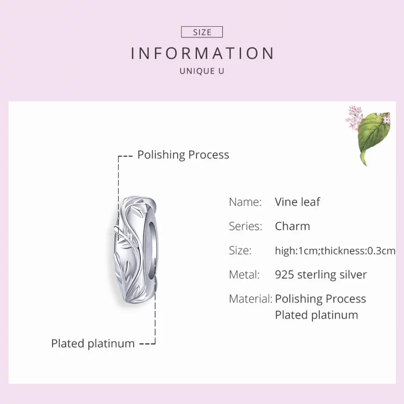 (image pour) Charm espaceur Style PANDORA Feuille de vigne - BSC142 - Afficher 7