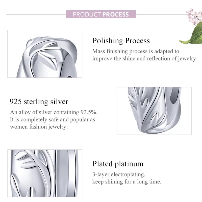 (image pour) Charm espaceur Style PANDORA Feuille de vigne - BSC142 - Afficher 8