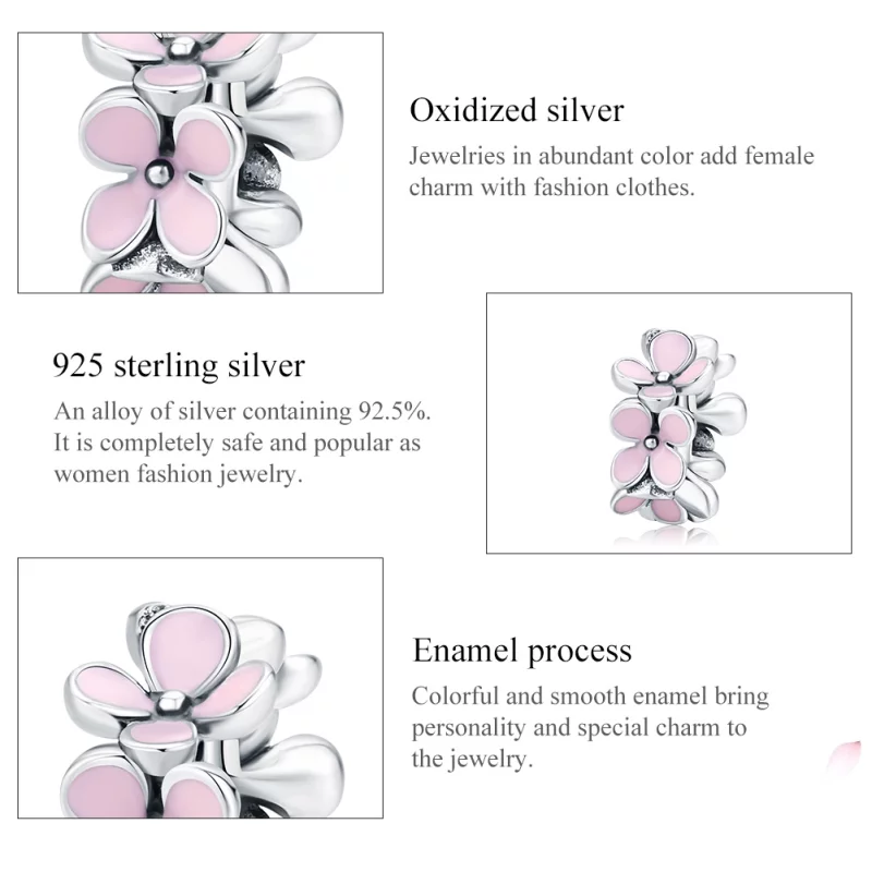 (image pour) Charm espaceur Style PANDORA Fleur rose - SCC1484 - Afficher 6