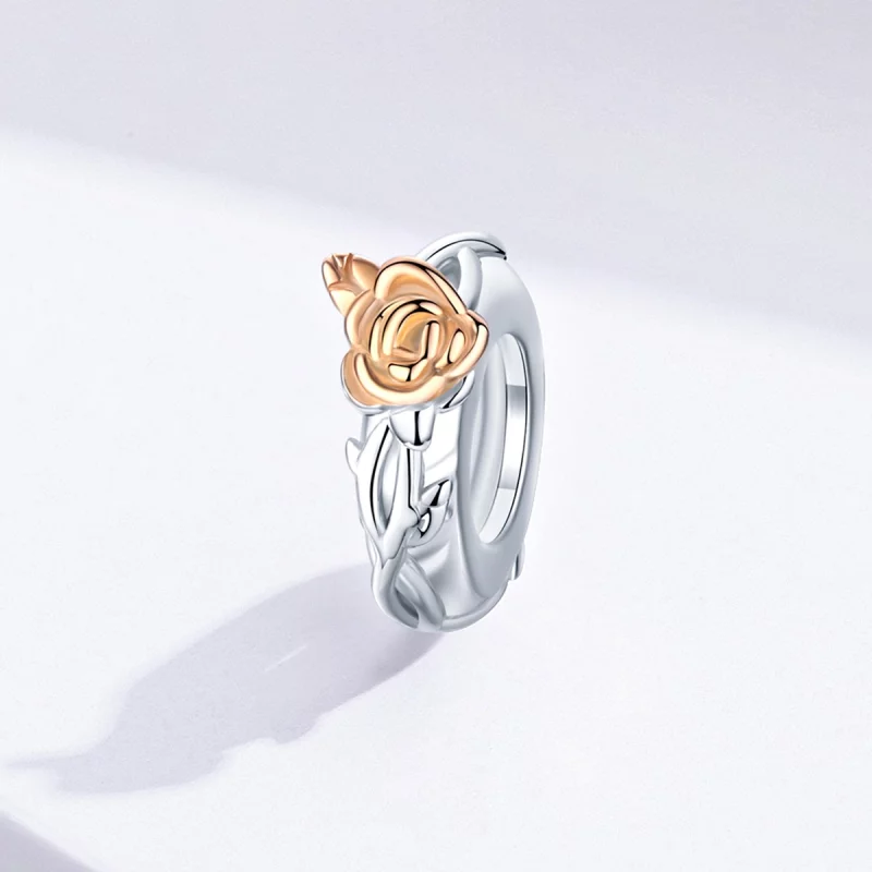 (image pour) Charm espaceur Style PANDORA Fleurs de rose amante Bicolore - BSC146 - Afficher 2