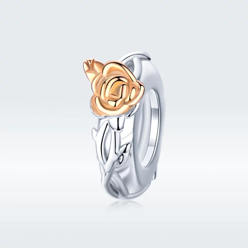 (image pour) Charm espaceur Style PANDORA Fleurs de rose amante Bicolore - BSC146 - Afficher 5